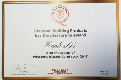 Certificat Master Contractor Firestone obtenu en 2017
